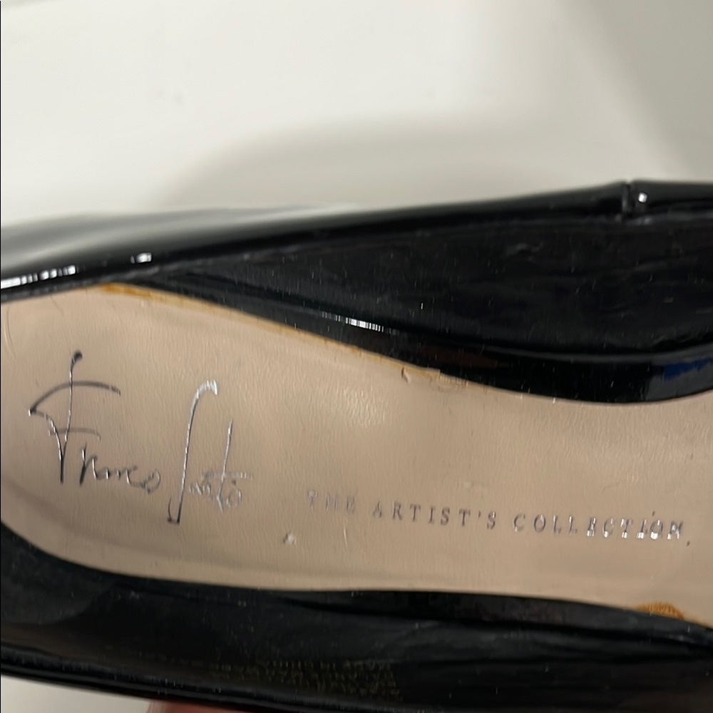 Franco Sarto Black and Tan Wedge Shoes patent leather straw wedge pump - Picture 3 of 7